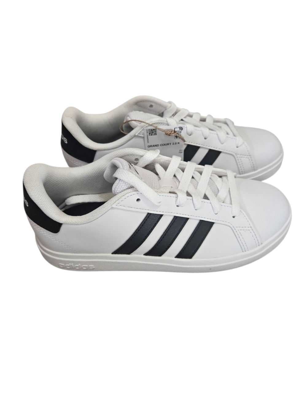Adidas Grand Court 2.0 White & Black Stripes Kids Sneakers NEW